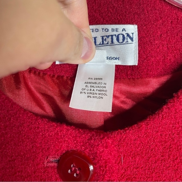 Pendleton Vintage Red Virgin Wool Collarless Professional Cropped Jacket size 14 - Picture 6 of 8